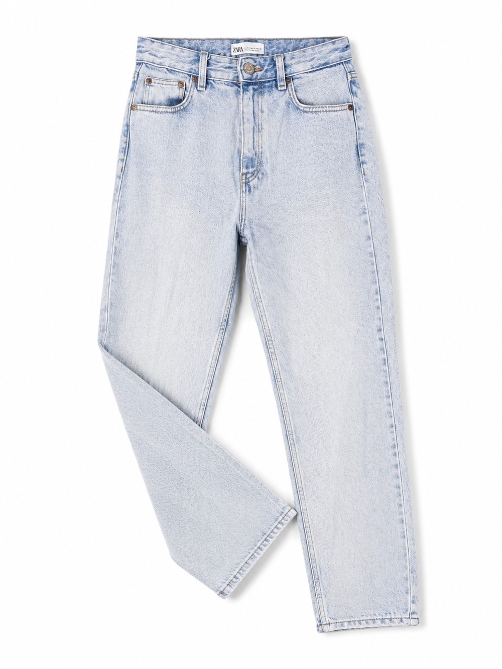 Zara Pale Blue High-Rise Straight Leg Jeans